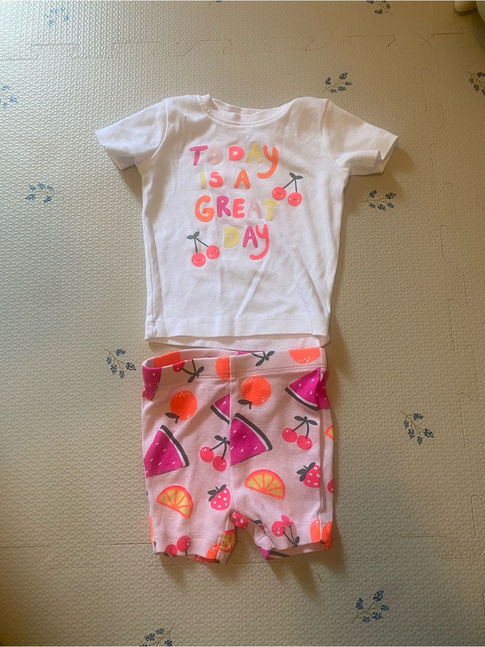 George White Tee with Pink and Orange Fruit Accent Shorts 3-6 months